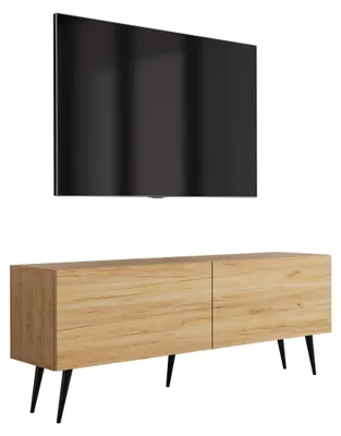Immagine prodotto di Mobile TV con gambe inclinate, colore nero, finitura effetto legno "Craft", dimensioni 140 x 32 x 52 cm