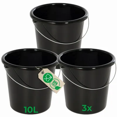 Obrázok produktu pre Novaliv 3 ks vedro 10L čierne so stupnicou - Vedro na upratovanie 10 l ⌀ 28,5 cm Praktické univerzálne vedro so stupnicou pre domácnosť a záhradu ideálne ako vedro do domácnosti, vedro na vodu, vedro na mop, vedro