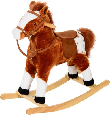 Produktbild von HOMCOM Kinder Schaukelpferd Schaukeltier Schaukelspielzeug Wiehern Braun 74x28x65cm