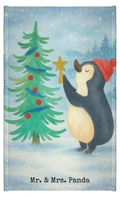 Produktbild von Mr. & Mrs. Panda Handtuch Pinguin Weihnachtsbaum Design - Weiß - Geschenk, Klein, badezimmer, Gäste-WC, Gästetuch, Weihnachten, Winter, frottierhandtuch