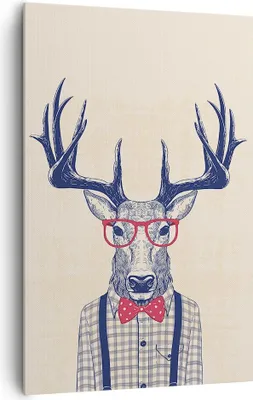 Produktbild von Bild auf Leinwand - Leinwandbild - Einteilig - Charakter Hirsch Illustration hipster - 80x120cm - Wand Bild - Wandbilder - Leinwanddruck - Wanddekoration - Leinwand bilder - Wandbild - PA80x120-3120