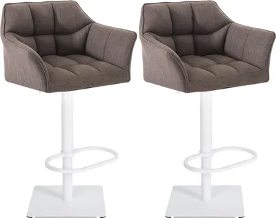 Produktbild von 2er Set Barhocker SIHAR - Stoff Grau 64x45x88 cm Weiß | Barstuhl Höhenverstellbar Mit Lehne Drehbar Tresenhocker Tresenstuhl Kneipenhocker