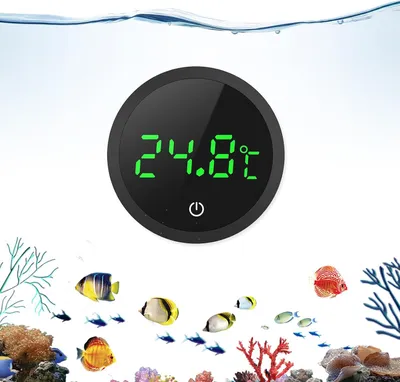 Productafbeelding van Digitale aquariumthermometer mini - led-display met touch - opplakbaar - 0 tot 60 °C - zoetwater en zeewater