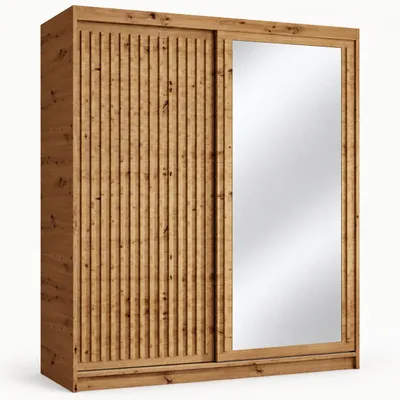 Produktbild von Kleiderschrank 120 cm mit Spiegel und Lamellen DARIO – Schiebetürenschrank Artisan Eiche