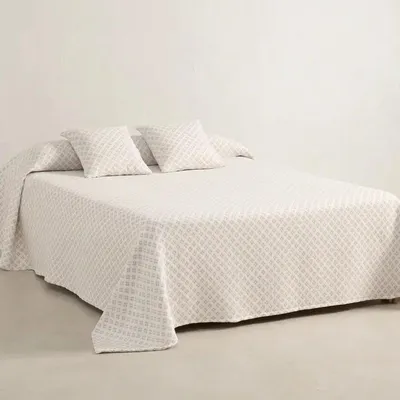 Produktbild von GAMUSI Cruz Lightweight Baumwolle Bedspread with Jacquard Cross Pattern – Seawater Blue – 200 x 270 cm