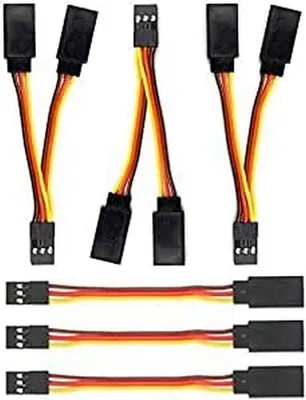 Obrázek produktu pro 6 kusů prodlužovacího kabelu Servo Y 1 na 2 | 75mm 3-pinový JR samec a Futaba samice | Kompatibilní s RC auty, vrtulníky, drony | Oranžová barva