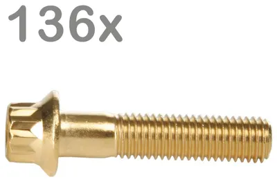 Productafbeelding van 136 wielbouten M7x32, staal, goudkleur, geschikt voor BBS, Rial, Schmidt, O.Z., Dynatech, Carline velgen