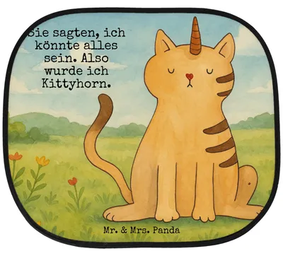 Produktbild von Mr. & Mrs. Panda Sonnenschutz Auto Einhorn Katze Design - Weiß - Geschenk, autofenster, Glitzer, Sonnenblende, Unicorn, für, saugnapf, Mieze, Autosonnenschutz, Regenbogen