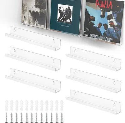 Produktbild von 6-Pack Schallplattenregal, Wandmontage, Acryl, 30,5 x 4,3 x 4,5 cm, fuer LPs und Fotos
