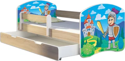 Produktbild von ACMA Jugendbett Kinderbett Junior-Bett Komplett-Set mit Matratze Lattenrost und Rausfallschutz Sonoma 32 Ritter 180x80 + Bettkasten