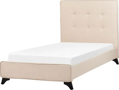 Obrázok produktu pre BELIANI Posteľ béžová 90 x 200 cm čalúnený rám postele s čelom lamelový rošt drevené nohy moderný dizajn