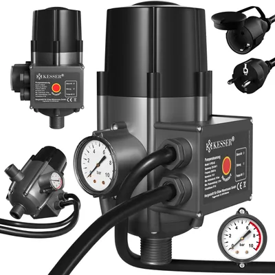 Produktbild von KESSER® Pumpensteuerung mit Baranzeige mit Kabel 10 bar Druckwächter elektrisch Druckschalter überwacht den Wasserdruck - automatisches Ein- und Ausschalten