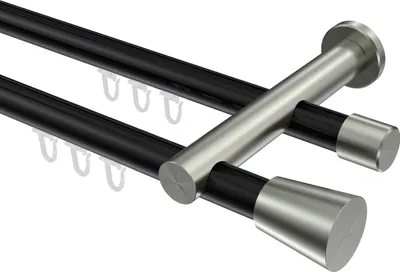 Produktbild von Interdeco Innenlaufstange / Gardinenstange mit Innenlauf Schwarz / Edelstahl-Optik, Typ Platon Sitra (Konus), 20 mm Ø 2-läufig, 120 cm