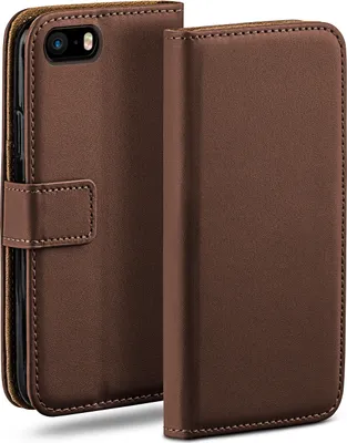 Produktbild von moex® Book Case kompatibel mit iPhone 5s / 5 / SE (2016) - Hülle 360 Grad klappbar, Dunkelbraun