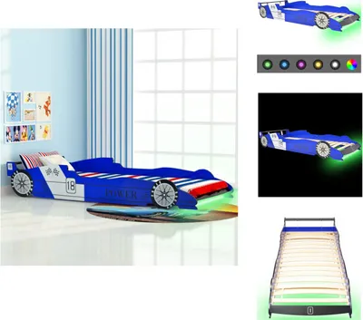 Produktbild von vidaXL Kinderbett mit LED im Rennwagen-Design 90 x 200 cm Blau -  Baby- & Kleinkinderbetten
