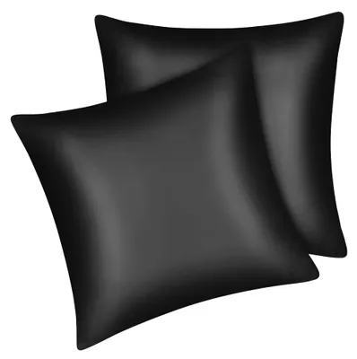 Productafbeelding van Set van 2 satijnen kussenslopen, hoogwaardige kussenslopen voor huid- en haarverzorging, zijdezacht met rits, zwart, 80 x 80 cm