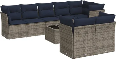 Produktbild von vidaXL 9-tlg. Garten-Sofagarnitur mit Kissen Grau Poly Rattan