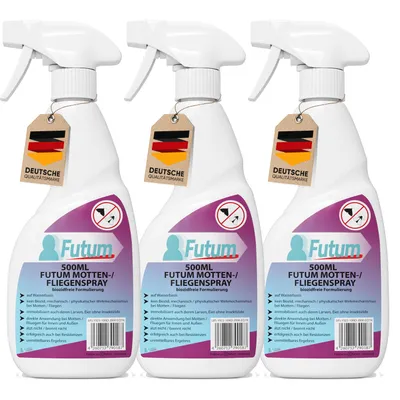 Produktbild von FUTUM 3x500ml Motten-Spray / Fliegen-Spray mechanische Formel gegen Motten & Fliegen, Mottenschutz Motten Abwehr, Motten Bekämpfung