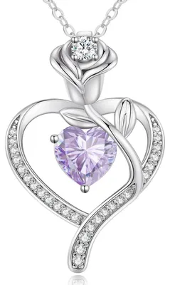 Productafbeelding van Halsketting dames, hartvormig met geboortesteen, rosé goudkleurig, 925 sterling zilver, hanger, cadeau