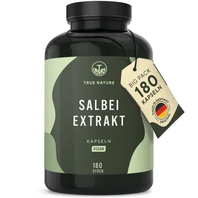 Produktbild von Salbei Kapseln Vegan - 180 Stück (6 Monate) - 12mg ätherische Öle - TRUE NATURE®