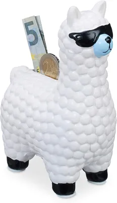 Productafbeelding van Lama spaarpot - Zonnebril - Keramiek - 15,5 x 11 x 6 cm - Alpaca als decoratie - Cadeauidee - Wit