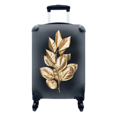 Produktbild von MuchoWow® Koffer Handgepäck Trolley Rollkoffer Kleine Reisekoffer mit 4 Rollen - Blätter - Gold - Luxus - Cabin Size < 55x40x23 cm & 55x40x20 cm - Fotokoffer - Kabinenkoffer - Boardgepäck - Reise-Box - Reisekoffer - Reisegepäck - Koffer mit Bild - Trolley für Kinder