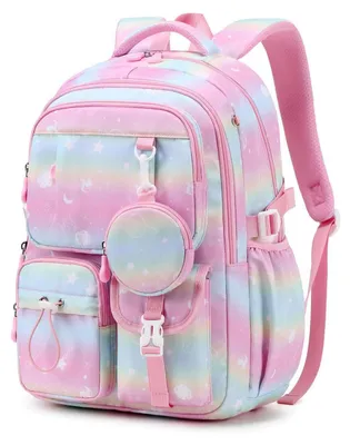 Productafbeelding van Rugzak voor tienermeisjes, 22,9 liter, met muntzak, roze, met planetenprint
