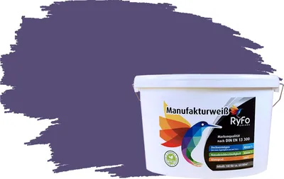 Produktbild von RyFo Colors Bunte Wandfarbe Manufakturweiß Violett 10l - weitere Violett Farbtöne und Größen erhältlich, Deckkraft Klasse 1, Nassabrieb Klasse 1