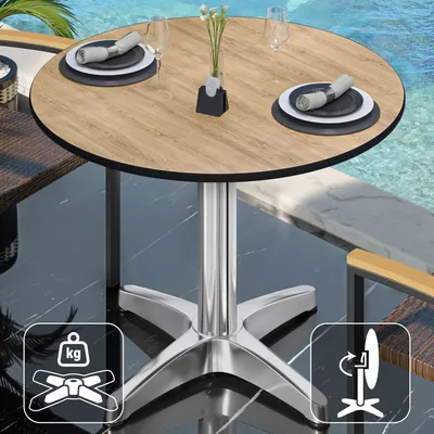 Produktbild von CPBL | HPL Bistro Tisch | Ø:H 60 x 78 cm | Eiche / Aluminium | Klappbar + Zusatzgewicht | Rund | Bistrotisch Gastro Tisch