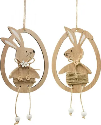 Produktbild von Dekoanhänger Holz Osterdeko Hase im Ei, 23cm, 6er Set, Landhausstil, Baumelbeine, 6 Stück