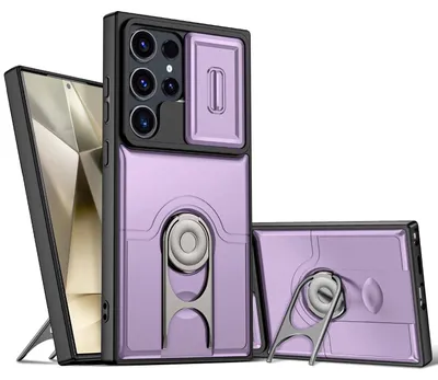 Obrázek produktu pro Pouzdro pro Samsung Galaxy S23 Ultra, Posuvným krytem fotoaparátu a kroužkovým stojánkem, nárazuvzdorné ochranné pouzdro Fialová