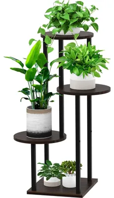 Imagen del producto de Estante de flores escalonado de madera y metal para interior y exterior