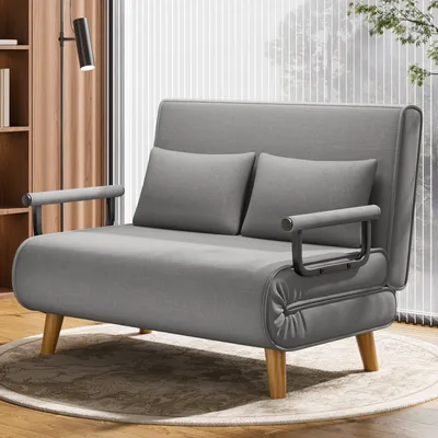 Produktbild von Bealife AR51 6-stufig verstellbares Doppelsofa-Bett, 2-in-1 mit Doppelkissen, hellgrau