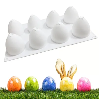 Produktbild von 3D Ostereier Silikonform für Kuchen, Schokolade, Gelee, Seife, 8 Hohlräume