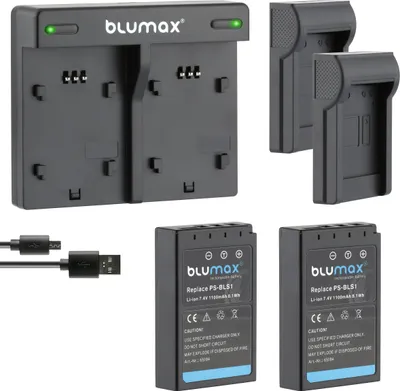 Produktbild von 2x Akku + Lader für Olympus BLS1 D-SLR E410 E450 E620 1100 mAh