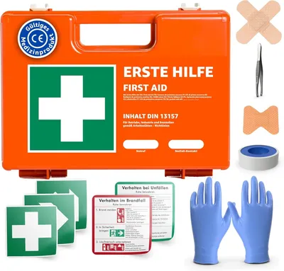 Produktbild von Erste Hilfe Koffer - DIN 13157:2021 nach aktueller Norm - inkl. Wandhalterung, Aufkleber - Erste Hilfe Verbandskasten