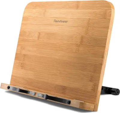 Image de Support de lecture en bambou Pliable Polyvalent dans la cuisine au bureau avec 6 angles de lecture réglables Favorise une posture saine 34.04 x 24.13 x 1.12 cm
