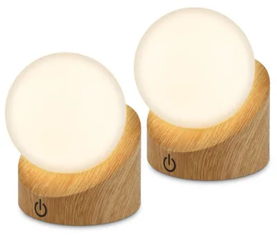 Produktbild von Briloner Sora Mini LED Tischlampe kabellos IP54, 2er Set, Dimmbar, Touch, Kabellos, Spritzwasser- und Staubschutz, Holzfarbig, 10 x 8 x 9 cm