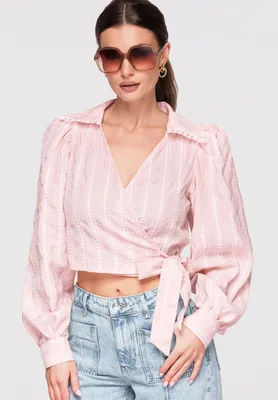 Produktbild von LARICA Wickelbluse Kurz Slim Fit mit Struktur OW-TS-E0029 rose L