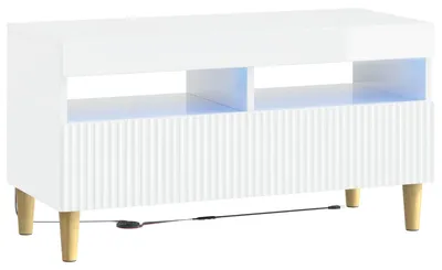Image de Meuble TV LED, blanc brillant, en panneaux de particules