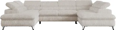 Produktbild von Ecksofa U-form, Schlaffunktion, Bettkasten, einstellbare Kopfstützen - PETER U - Cord - Beige