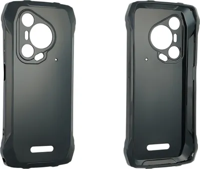 Two identical black phone cases are shown side-by-side against a white background.