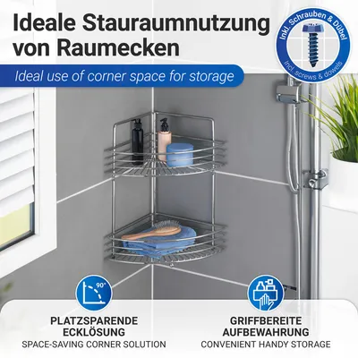 Zdjęcie produktu dla WENKO półka narożna Milano 2 półki chromowane Półki łazienkowe Wanna WC Prysznic