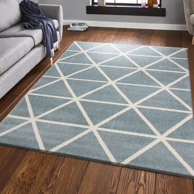 Produktbild von Teppich Kurzflor Pastellfarben Weiss Rauten Design Robust in versch. Farben, für Wohnzimmer, Schlafzimmer, küche