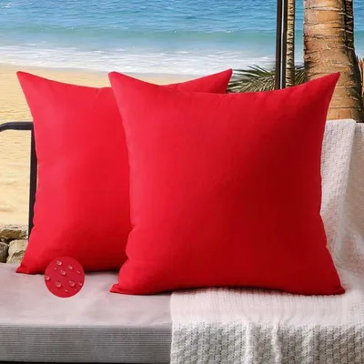 Produktbild von Set mit 2 Outdoor-Kissenbezügen, 50 x 50 cm, rot, wetterfest, wasserdicht, für Garten, Balkon, Terrasse, Wohnzimmer, Sofa, Dekoration