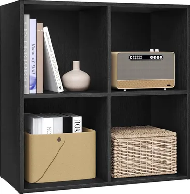 Produktbild von WOLTU Bücherregal Würfelregal 4 Fächer, Büroregal Aktenregal, Holzwerkstoff : Schwarz Farbe: Schwarz