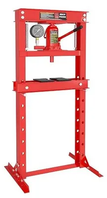 Immagine prodotto di Pressa idraulica professionale da 12 tonnellate, 420 mm, realizzata in acciaio, con telaio, manometro e sistema di cuscinetti