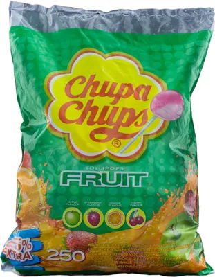 Produktbild von Chupa Chups Lollipops Fruit, Fruchtlutscher, Apfel, Erdbeere, Orange, Kirsche, 250 Stück, 3 kg