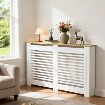 Immagine prodotto di Copertura per radiatore in MDF bianco con cornice in legno