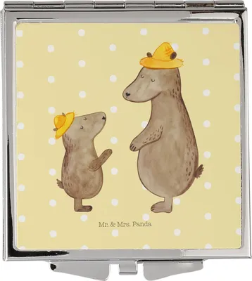 Produktbild von Mr. & Mrs. Panda Schminkspiegel Bären mit Hut - Gelb Pastell - Geschenk, Taschenspiegel, Vater, Klappspiegel, Vatertag, Vorbild, Klappbarer Spiegel, Muttertag, Frauen